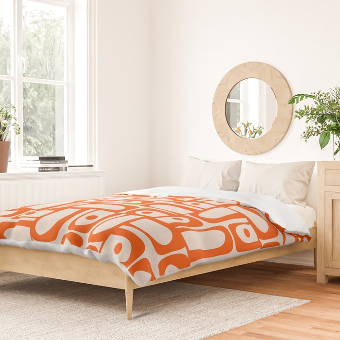 Mid Century Modern Piquet Abstract Multi Pattern in 70s Orange and Cream Beige Duvet Cover Gallery Image 2
