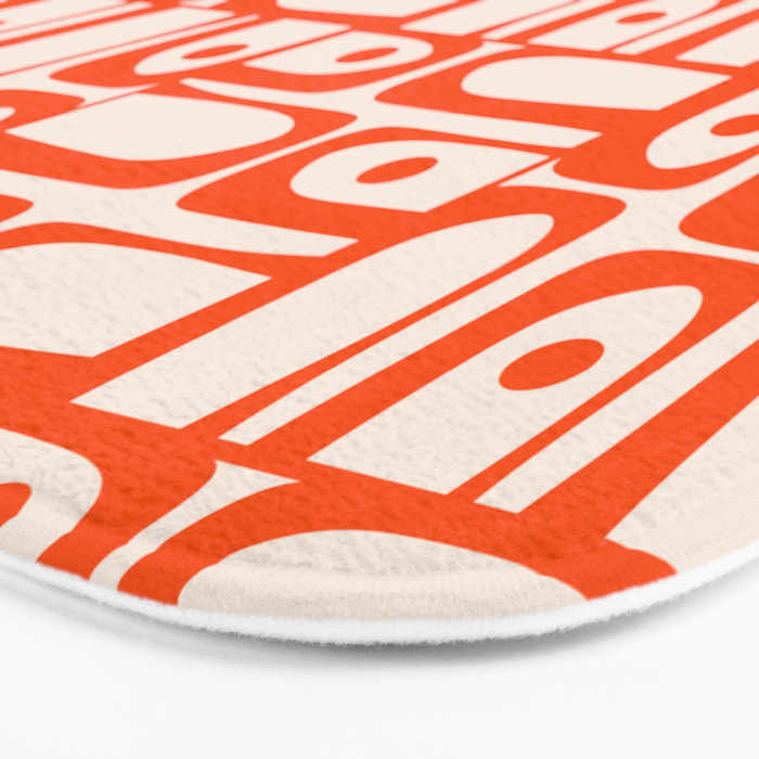 Mid Century Modern Piquet Abstract Multi Pattern in 70s Orange and Cream Beige Bath Mat Gallery Image 3