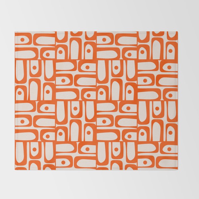 Mid Century Modern Piquet Abstract Multi Pattern in 70s Orange and Cream Beige Throw Blanket Gallery Image 2