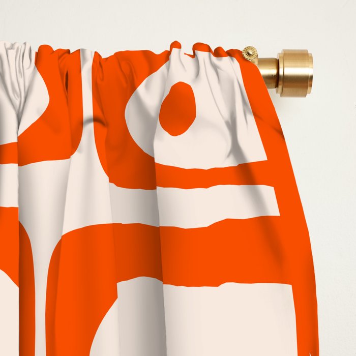 Mid Century Modern Piquet Abstract Multi Pattern in 70s Orange and Cream Beige Window Curtain Gallery Image 2