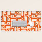 Mid Century Modern Piquet Abstract Multi Pattern in 70s Orange and Cream Beige Desk Mat Gallery Image 1