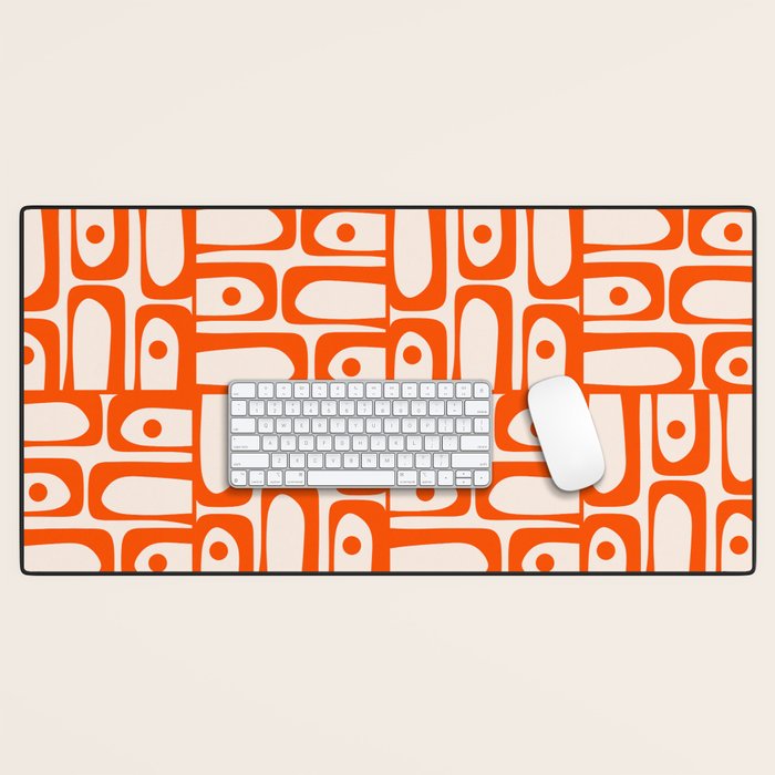 Mid Century Modern Piquet Abstract Multi Pattern in 70s Orange and Cream Beige Desk Mat Gallery Image 1