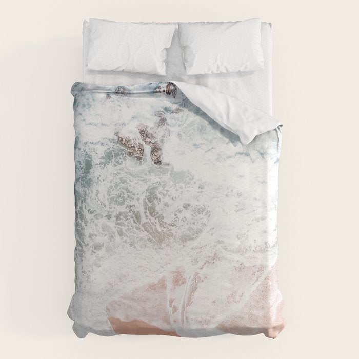 Aerial Beach Print - Sands of Coral Haze - Ocean Sea photography by Ingrid Beddoes Duvet Cover Gallery Image 1
