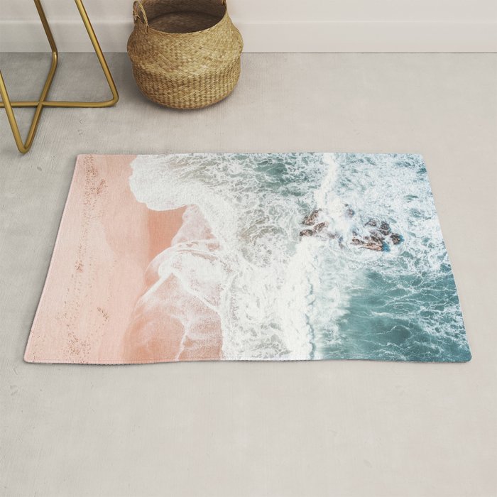 Aerial Beach Print - Sands of Coral Haze - Ocean Sea photography by Ingrid Beddoes Rug Gallery Image 1