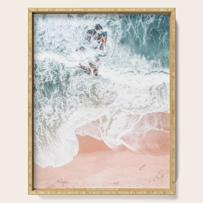 Aerial Beach Print - Sands of Coral Haze - Ocean Sea photography by Ingrid Beddoes Serving Tray Gallery Image 1