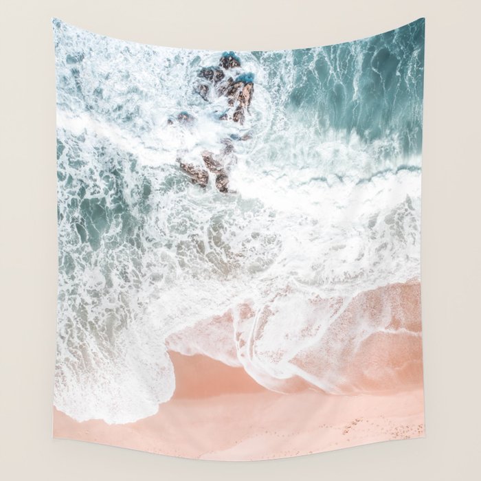 Aerial Beach Print - Sands of Coral Haze - Ocean Sea photography by Ingrid Beddoes Wall Tapestry Gallery Image 4