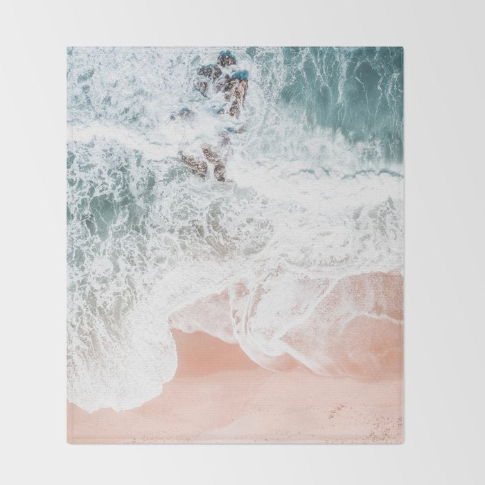 Aerial Beach Print - Sands of Coral Haze - Ocean Sea photography by Ingrid Beddoes Throw Blanket Gallery Image 2