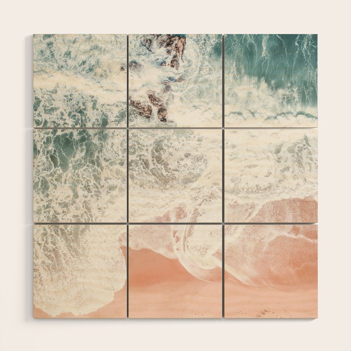 Aerial Beach Print - Sands of Coral Haze - Ocean Sea photography by Ingrid Beddoes Wood Wall Art Gallery Image 1