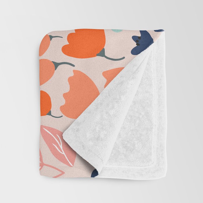 Ditsy Florals, Pink, Orange, Teal, Navy Throw Blanket Gallery Image 3