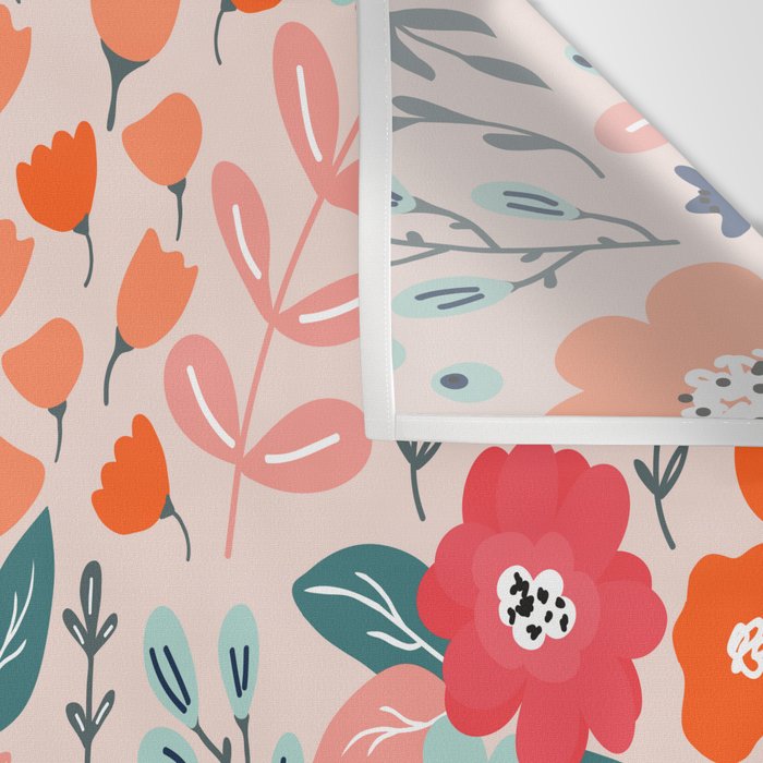 Ditsy Florals, Pink, Orange, Teal, Navy Wall Tapestry Gallery Image 3