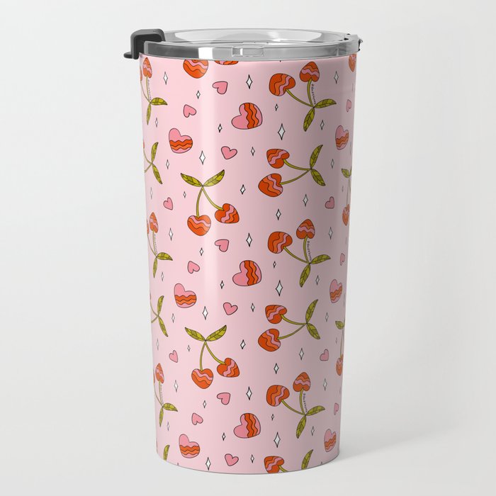 Vintage Cherry Print Travel Mug Gallery Image 3