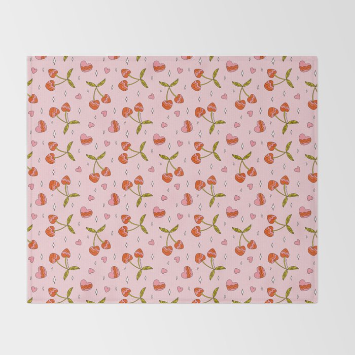 Vintage Cherry Print Throw Blanket Gallery Image 2
