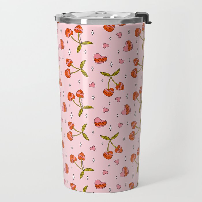 Vintage Cherry Print Travel Mug Gallery Image 2