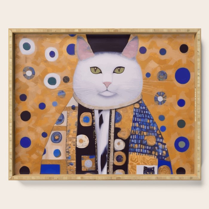 Klimt Cat with Green Eyes as Chinese Emperor Serving Tray Gallery Image 1
