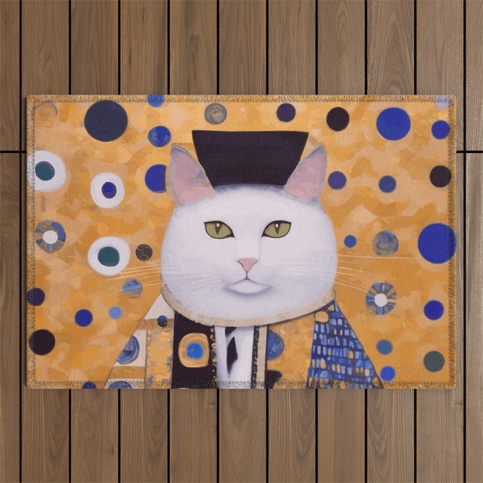 Klimt Cat with Green Eyes as Chinese Emperor Outdoor Rug Gallery Image 1