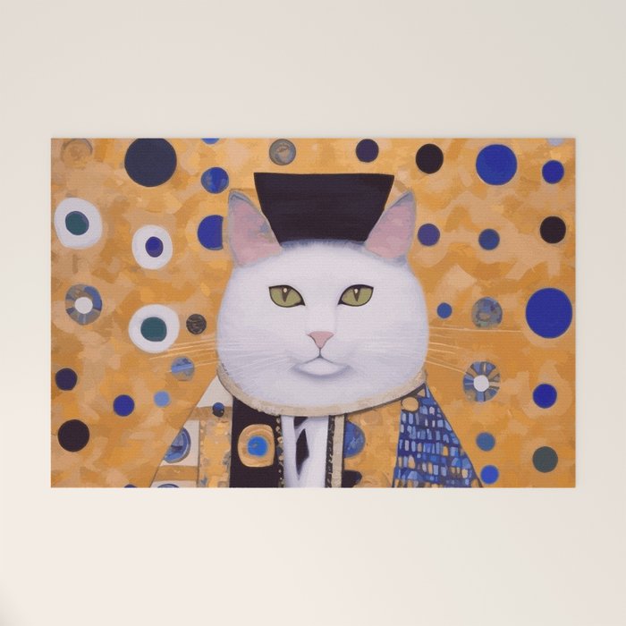 Klimt Cat with Green Eyes as Chinese Emperor Welcome Mat Gallery Image 1
