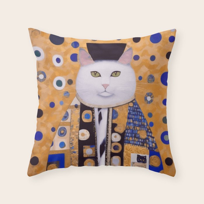 Klimt Cat with Green Eyes as Chinese Emperor Throw Pillow Gallery Image 6