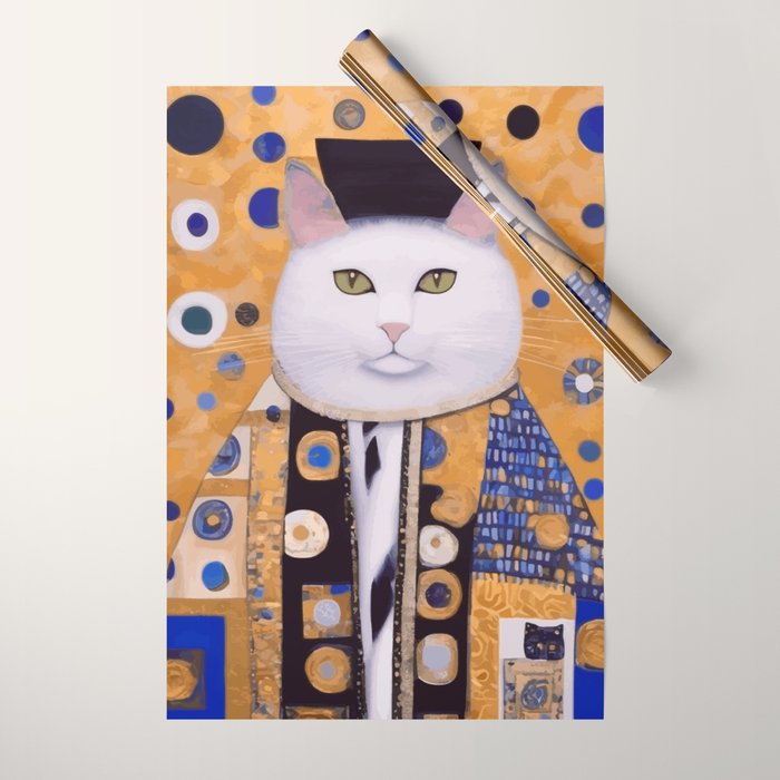 Klimt Cat with Green Eyes as Chinese Emperor Wrapping Paper Gallery Image 1