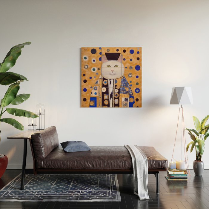 Klimt Cat with Green Eyes as Chinese Emperor Wood Wall Art Gallery Image 2
