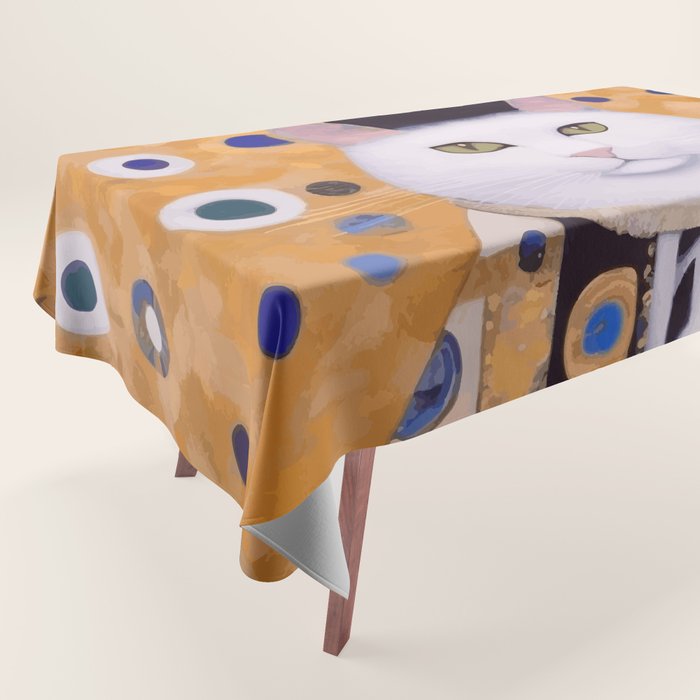 Klimt Cat with Green Eyes as Chinese Emperor Tablecloth Gallery Image 1