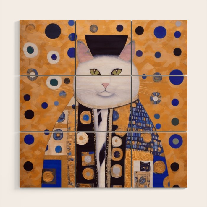 Klimt Cat with Green Eyes as Chinese Emperor Wood Wall Art Gallery Image 1