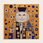 Klimt Cat with Green Eyes as Chinese Emperor Wood Wall Art Gallery Image 1