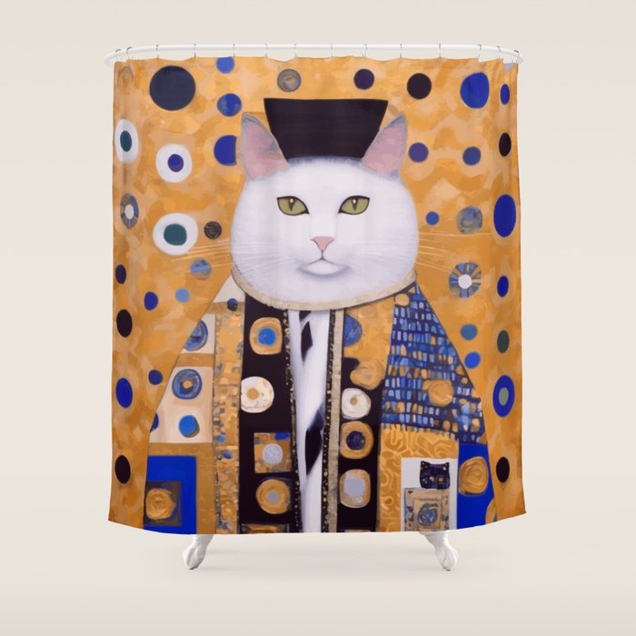 Klimt Cat with Green Eyes as Chinese Emperor Shower Curtain Gallery Image 1