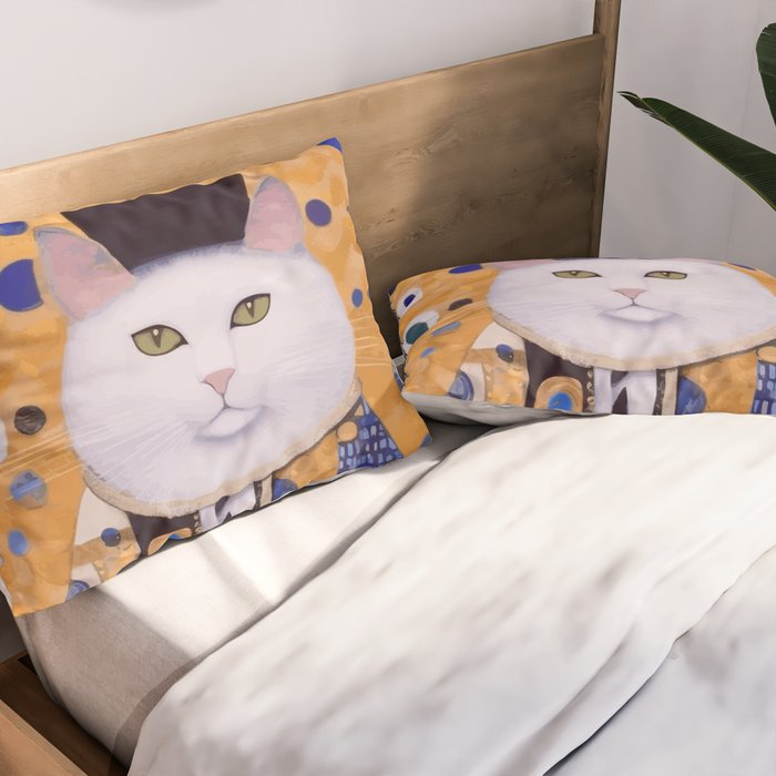 Klimt Cat with Green Eyes as Chinese Emperor Pillow Sham Gallery Image 2