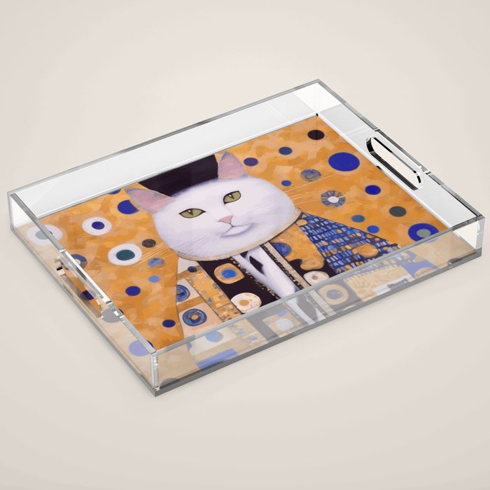 Klimt Cat with Green Eyes as Chinese Emperor Acrylic Tray Gallery Image 1
