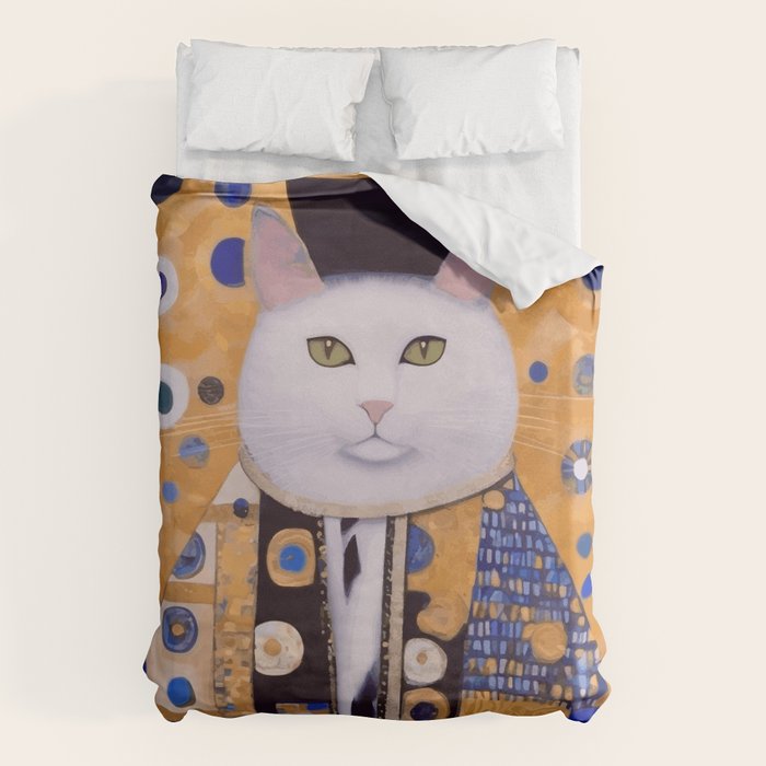 Klimt Cat with Green Eyes as Chinese Emperor Duvet Cover Gallery Image 6