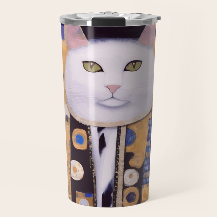 Klimt Cat with Green Eyes as Chinese Emperor Travel Mug Gallery Image 1