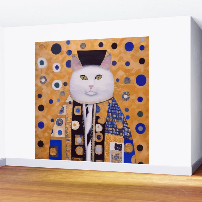 Klimt Cat with Green Eyes as Chinese Emperor Wall Mural Gallery Image 2