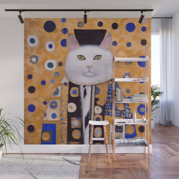 Klimt Cat with Green Eyes as Chinese Emperor Wall Mural Gallery Image 1