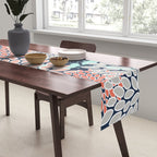Leaves and Floral Prints, Navy Blue, Aqua, Gray and Coral Table Runner Gallery Image 2