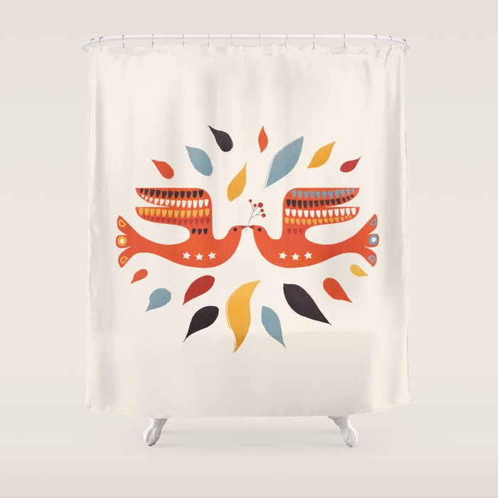 A Pair Of Festive Birds Shower Curtain Gallery Image 1