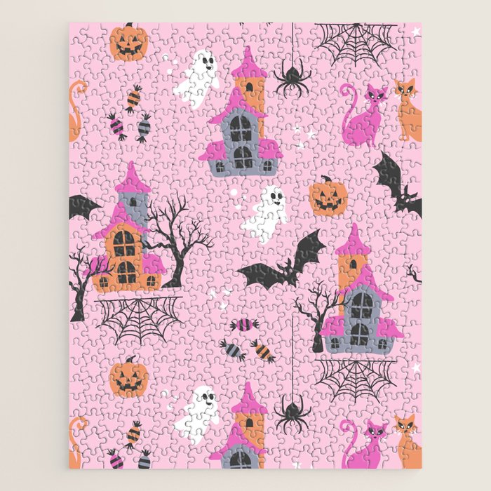 Pink Halloween pastel spooky party Jigsaw Puzzle Gallery Image 1