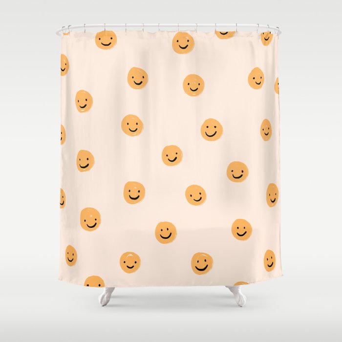 Yellow Smiley Face Pattern Shower Curtain Gallery Image 1
