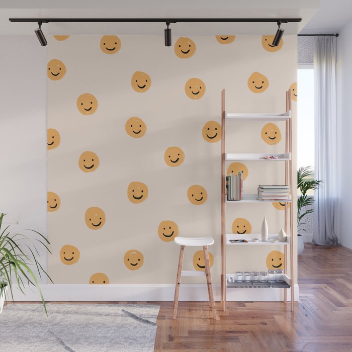 Yellow Smiley Face Pattern Wall Mural Gallery Image 1