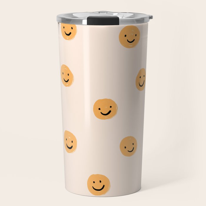 Yellow Smiley Face Pattern Travel Mug Gallery Image 1