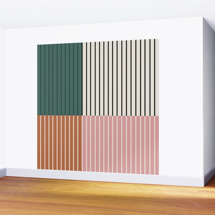 Color Block Line Abstract V Colorful Retro Wall Mural Gallery Image 2