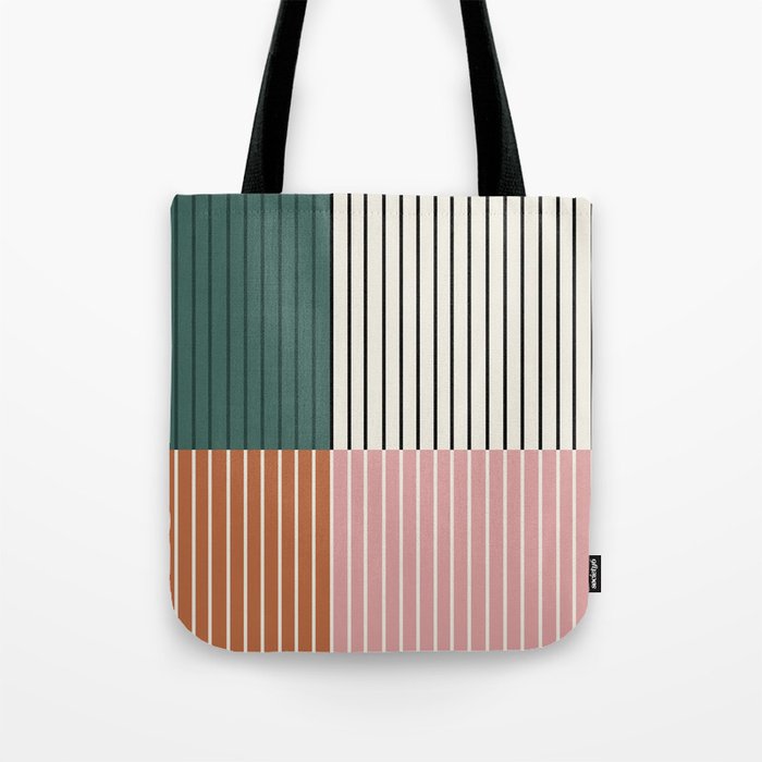 Color Block Line Abstract V Colorful Retro Tote Bag Gallery Image 1