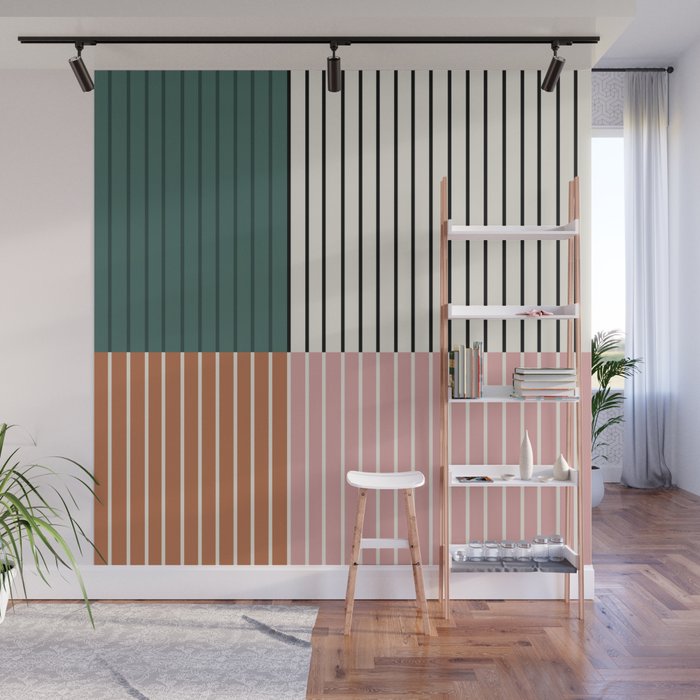 Color Block Line Abstract V Colorful Retro Wall Mural Gallery Image 1