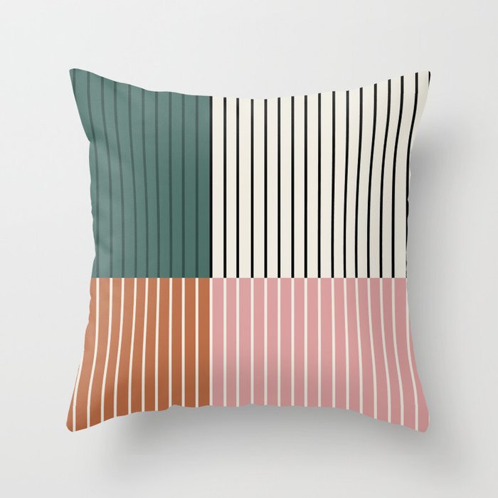 Color Block Line Abstract V Colorful Retro Throw Pillow Gallery Image 1