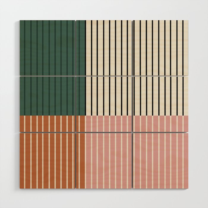 Color Block Line Abstract V Colorful Retro Wood Wall Art Gallery Image 1