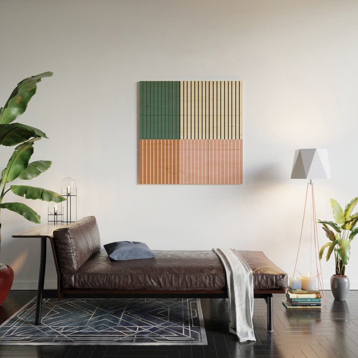 Color Block Line Abstract V Colorful Retro Wood Wall Art Gallery Image 2