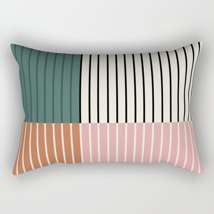 Color Block Line Abstract V Colorful Retro Rectangular Pillow Gallery Image 2