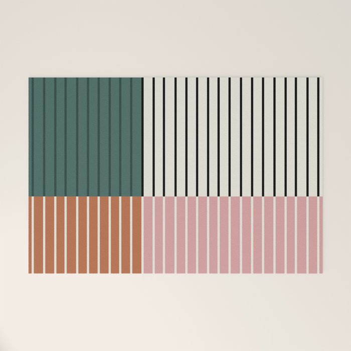 Color Block Line Abstract V Colorful Retro Welcome Mat Gallery Image 1