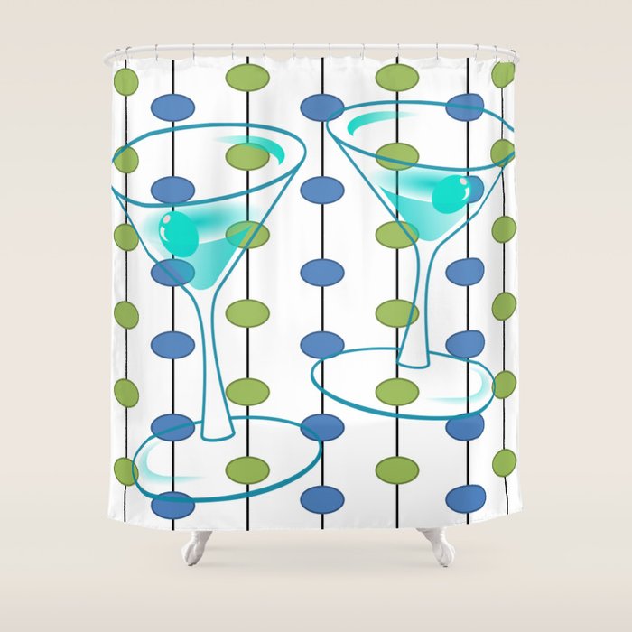 Mid-Century Modern Atomic Art Cocktails 1.0 Shower Curtain Gallery Image 1