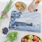 Rustic Country Barn Painting in Navy Blue Cutting Board Gallery Image 2