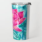 Sacred Lotus - Magenta Blossom with Turquoise Wash Travel Mug Gallery Image 2